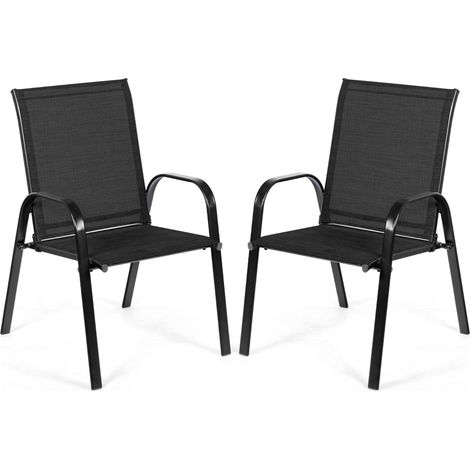 Sedie giardino patio braccioli curvi tessuto facile asciugare telaio metallo Sedie bistrot Nero (1/3)