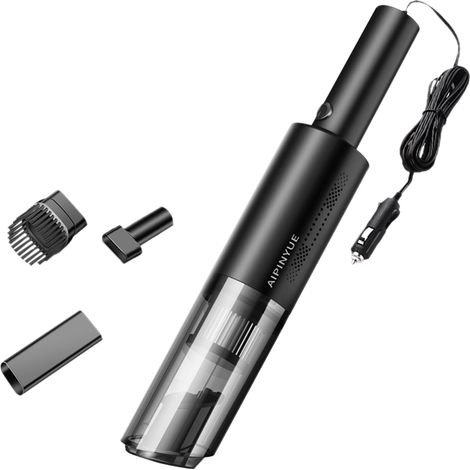 Mini aspirateur à main 120W avec forte aspiration 6000Pa, filtre HEPA pour voiture, nettoyage de la poussière et du gravier des poils d'animaux, Noir, Chargeur de voiture (1/5)