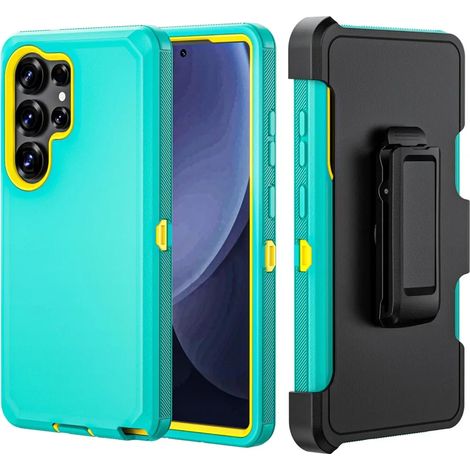 (Vert/Jaune, Galaxy S23) Coque de téléphone 3-en-1 ultra-résistante et robuste, protection antichoc avec clip