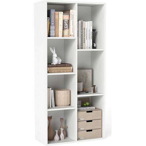 COSTWAY Libreria a 7 Cubi, Scaffale Espositivo con 2 Kit Antiribaltamento, Verticale o Orizzontale, Mobile per Camera da Letto Soggiorno Salotto, 49,5 x 23 x 106 cm (Bianco) (1/5)