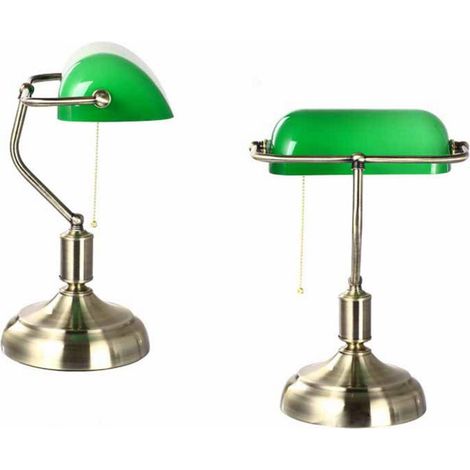 Lampe de table de banquier - Opale verte - 32 cm - avec chaîne, lampe de table, 1 pièce, taille 230140133mm MNS (1/3)