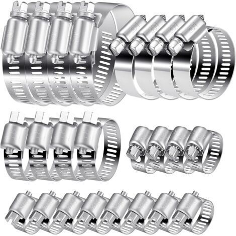 NALOOKAMIC 20 Pièces Collier de Serrage Set, 6 51mm Collier Serrage Réglable, Colliers de Serrage en Acier Inoxydable 304 pour Jardins, Piscines et Aux Conduites d'Eau