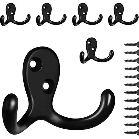 Garderobenhaken-Set – Wandhaken – Platzsparend – Doppelhaken-Design – 6-teilig – Schwarz (1/5)