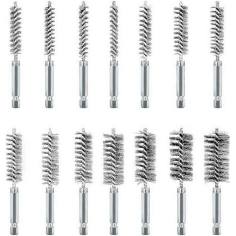 14Pcs Brosses Métalliques pour Visseuse, Acier Inoxydable Brosses Métallique a Main Cylindriques, Jeu de Brosse de Trou pour Perceuse Meuleuse et Autres Outils Rotatifs (1/4)