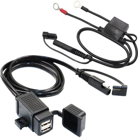 3.1Amp Kit de chargeur USB double moto étanche avec câble de borne SAE (1/5)