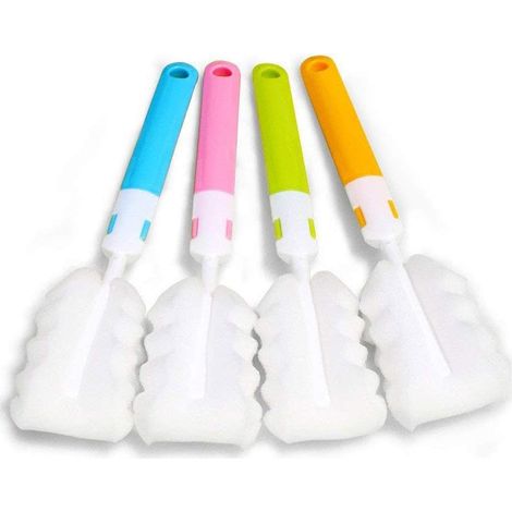 Set di 4 spazzole per biberon, spazzole lunghe in spugna per la pulizia dei biberon, spazzola per la pulizia dei biberon, spazzolino per tettarelle (4 pezzi)