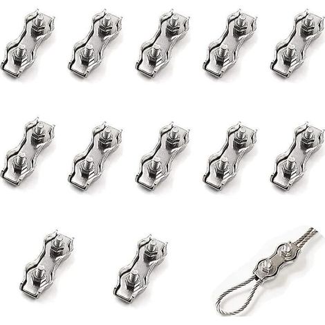 Packung mit 12 M2 Doppelklemmen für Stahlseile, Bremsseilklemmenverbinder aus Edelstahl, für 1 mm Stahlseile. (1/4)