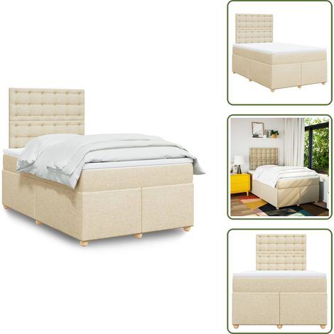 Tête de lit réglable - vidaXL Sommier à lattes de lit avec matelas crème 120x190 cm tissu - Surmatelas (1/5)