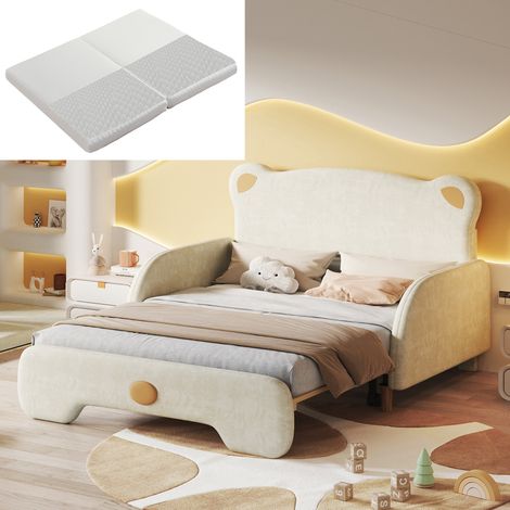 Bett Doppelbett Ausziehbett 140x200 Samt Beige OKMYHOME (1/5)