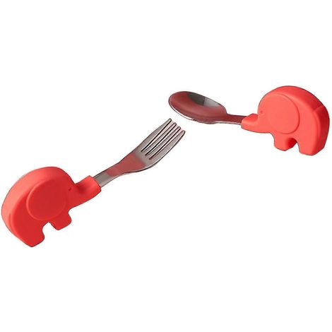 1 Set Kinderlöffel, lebensmittelechter Edelstahl, Kleinkind-Essbesteck, Gabel für Babys-Elephant-Red