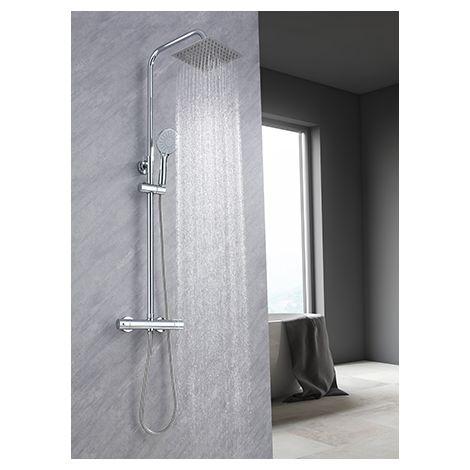 AICA colonne de douche thermostatique, acier inoxydable chromé 200 mm jet de tête + douchette 3 modes (1/5)