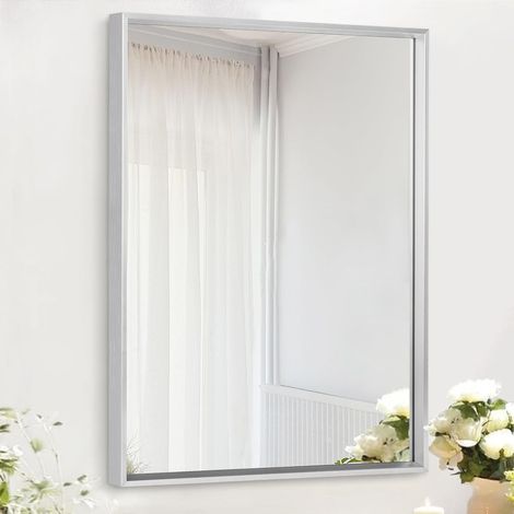 Miroir en métal Miroir Rectangulaire Mural Décoratif Chambre à Coucher Moderne Salle de Bain Miroir de Salle de Bain Vertical ou Horizontal Argenté (1/5)