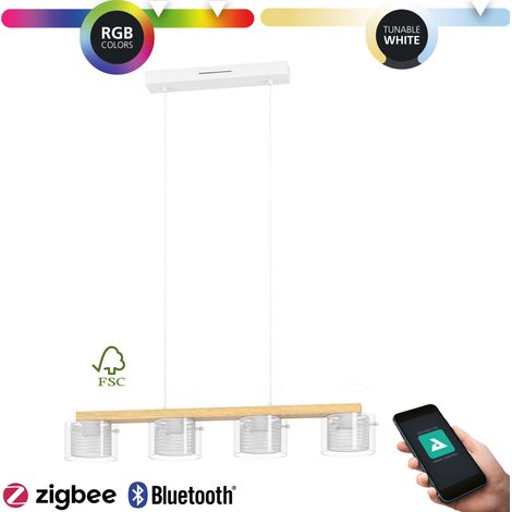 Lampadario Contemporaneo Portico-Z Metallo Bianco Legno 4 Luci Led 3,7W (1/5)