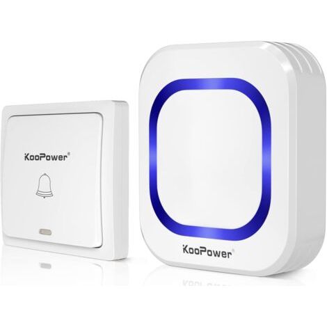 Sonnette sans Fil cinétique, 1 Bouton-Poussoir sans Piles et 1 Récepteur Secteur à Brancher avec LED Clignotant, 58 Sonneries, pour une Maison, Appartement, Alarme pour les Personnes âgées (1/4)