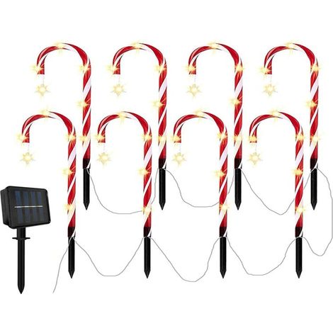 Lot de 8Canne Lumières, Décoration de Noël Extérieur Lumineuse,Lumières Canne Noël,Lampes LED, Forme Canne à Sucre Feux de Balisage Chemin,Convient pour jardin Cour décoration de Noël(Blanc chaud) (1/5)