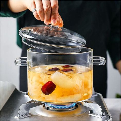 Casserole en verre borosilicate - Casserole à pâtes instantanée avec couvercle pour la maison, la cuisine, le restaurant, le four, le micro-ondes et le lave-vaisselle(1900ml) (1/4)