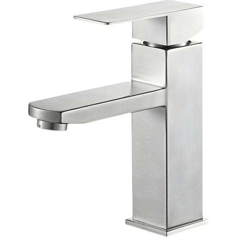 Robinet Salle Bain Mitigeur Lavabo Carré Robinet eau chaude et froide , XU,Mitigeur salle de Bain Acier inoxydable(Equipé de tuyau d'entrée de 80 cm) - KZQ (1/4)