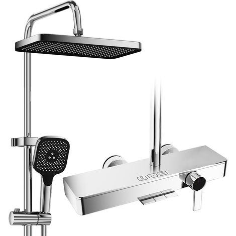 Colonne De Douche Avec Mitigeur, SystèMe De Douche Avec Douche à Effet Pluie 30x20cm, Douchette à Main 4 Types de Jet,Bec De Baignoire Caché, Chromé (1/5)