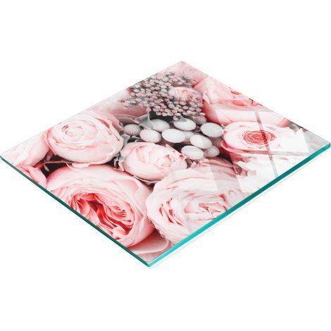 Tabla de cocina de vidrio templado con decoraci贸n gr谩fica de un ramo de flores, 60x52 cm. (1/5)