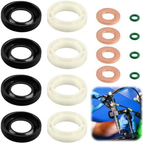 Kit di guarnizioni per iniettori da 16 pezzi 1.6 HDI, rondella di tenuta per iniettori diesel di ricambio compatibile con Citroen, accessori universali per iniettori olio Peugeot (1314368, 1982A0) (ve