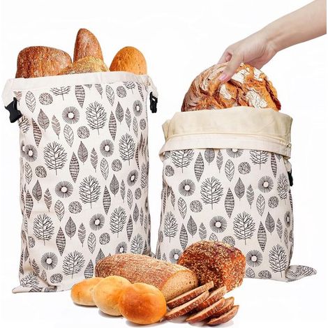 Confezione da 2 sacchetti per il pane in cera d'api, 43 x 33 cm. Grandi e pratici. Per il pane a lievitazione naturale. Sacchetti per il pane riutilizzabili in cera d'api e cotone. Per il pane fatto i (1/5)