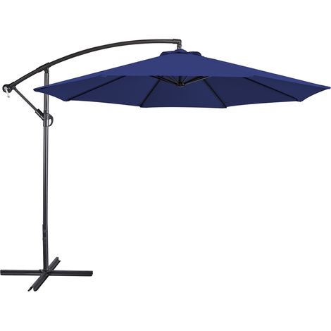 Yaheetech Parasol Déporté 300 cm Parasol de Jardin 8 Baleines avec Armature en Métal Bouton-poussoir Manivelle Protection Solaire pour Piscine Jardin Balcon Plage Bleu Marine (1/5)