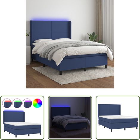 vidaXL LED-Streifen - Boxspringbett mit Matratze & LED Blau 140x200 cm Stoff (1/5)