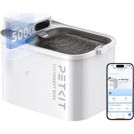 Petkit – Fontaine à eau sans fil 3L pour chat et chien – Acier inoxydable 304 – Autonomie 83 jours – Niveau sonore 26dB – Contrôle via application (1/5)
