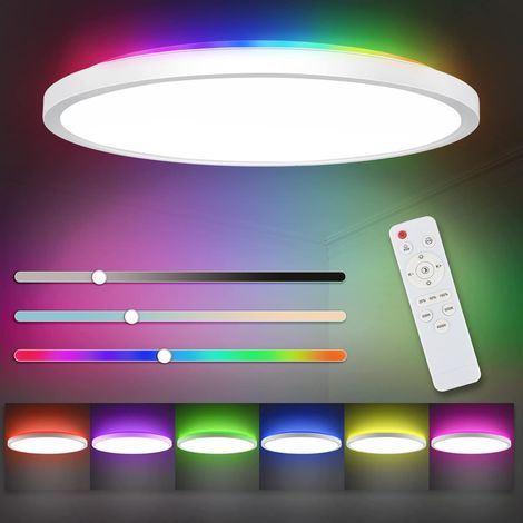 Dimmable LED Ceiling Light 24W,Ø30cm IP44 Light Fixture RGB Backlight Lamp with Remote Control 3000-6500K, Modern Round Led Ceiling Light Applicable to Bathroom,Bedroom,Kitchen,Living Room, Balcony (1/5)