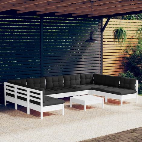 10-tlg. Garten-Lounge-Set mit Kissen Weiß Kiefer Massivholz vidaXL (1/5)