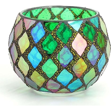Photophore en Verre Mosaïque Vert, 8 X 10 cm, Verres à Bougie Chauffe-Plat, Bougeoirs Colorés et Romantiques pour la Table, Les Fêtes, Le Salon, Les Mariages et la Décoration D'Intérieur (1/5)