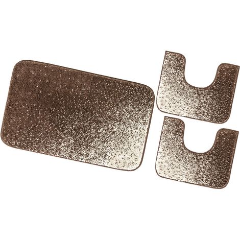 Tappeto Bagno Camera Scendiletto Doccia Vasca Antiscivolo Assorbente Shaggy Soffice IBISCO A Parure 3 Pezzi - Marrone