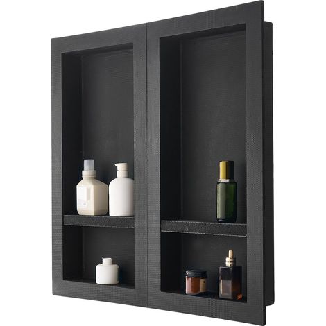 Niche de Douche Moderne 406 x 813 cm avec Étagère Amovible,Rangement Étanche pour Savon et Shampooing,Coin Carré,Noir (1/5)