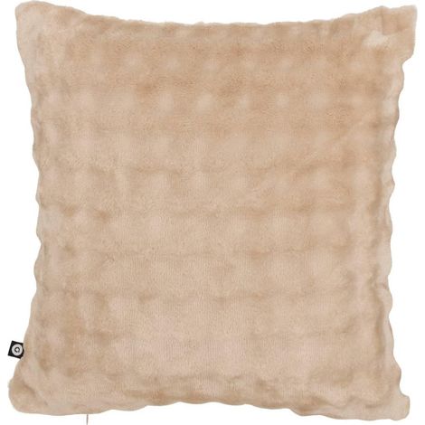 Coussin Déco Imitation Fourrure "Zephy" 40x40cm Beige Lin (1/5)