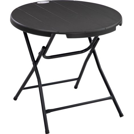 Table de jardin pliante ronde pour 4 personnes, Ø80 cm, aspect bois, gris foncé, idéale pour balcon et terrasse. (1/5)
