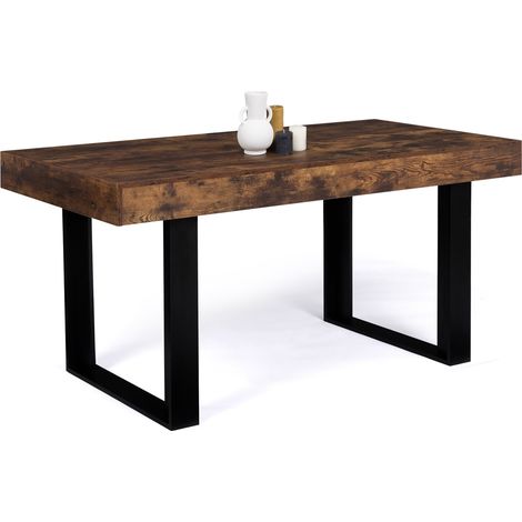 Idmarket – Table de salle à manger rectangle 160 cm – 6 personnes – Bois mélaminé effet vieilli et noir – Design industriel moderne