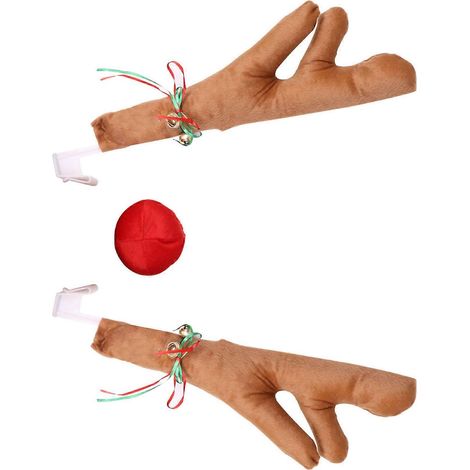 Ensemble de bois de renne pour voiture, mignon et amusant, avec clochettes, pour la décoration de Noël de votre voiture, kaki (1/4)