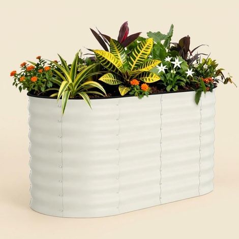 Carré potager surélevé en acier galvanisé 120x60x60 cm – Finition rouille – Pour culture de légumes et herbes-Beige (1/5)