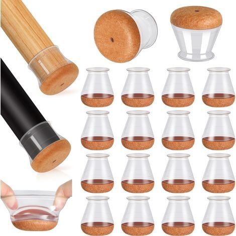 16 pièces de housses de protection de chaise, coussins de chaise ronds épaissis, housses de protection de pieds de chaise pour meubles de sol en bois (modèle transparent) (1/4)