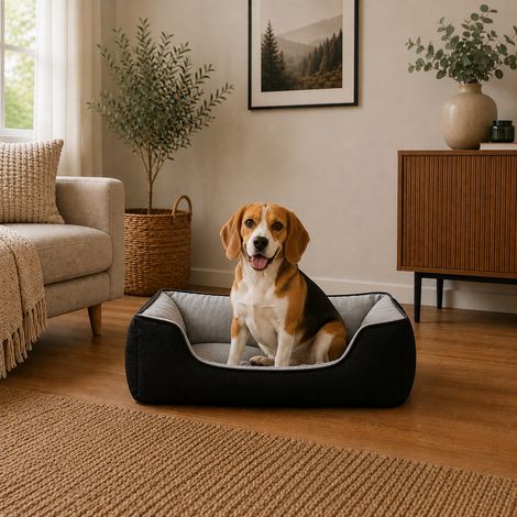 belviona Hundebett, wendbares Hundekörbchen mit 2-in-1 Funktion, weich gepolstert & pflegeleicht, 80x60 cm, schwarz/grau (1/5)