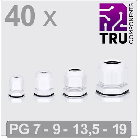 TRU COMPONENTS TC-13448628 Pressacavo filettato Poliammide Bianco 40 pz.
