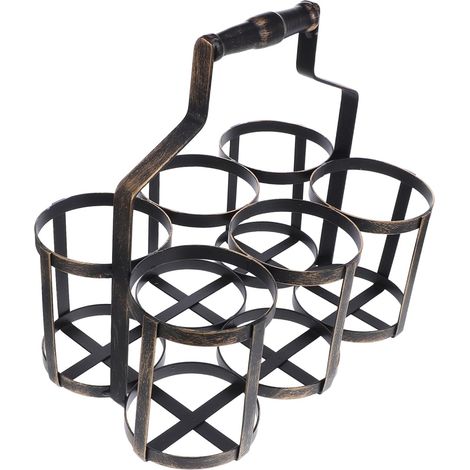 Panier à Vin en Fer Forgé Vintage Américain pour 6 Bouteilles, Porte-Bouteilles Décoratif et Portable pour Pique-niques et Rangement à Domicile (1/5)