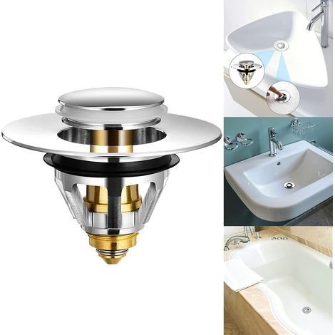 Bonde de Lavabo Pop-Up - Universel Flitre de Vidange Anti-Bloqué, Bouchon Lavabo, Bonde et Clapet Baignoire[Acier Inoxydable+Cuivre Pur, pour 34-38mm Trou Vidange]Bouchon Baignoire pour Lavabo Cuisine (1/5)