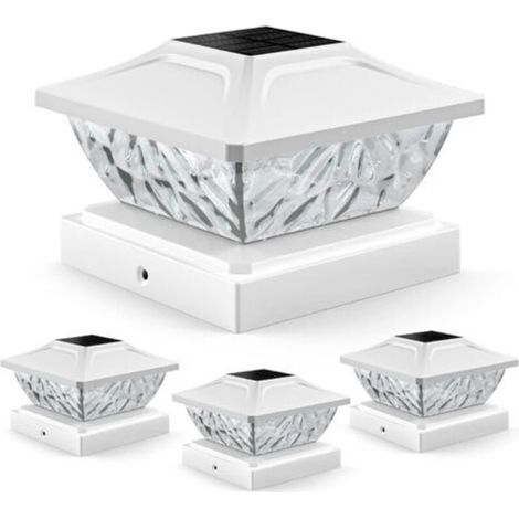 Lot de 4 capuchons de poteau solaires à 2 modes, lampes solaires d'extérieur étanches, lampes solaires d'extérieur pour poteaux de 4 x 4, 4,5 x 4,5, 5 x 5 en décoration de jardin (1/5)