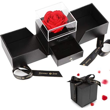 Vegena Rose Eternelle avec Boîte à Bijoux, Rose Eternelle Qui ne Fane Jamais, Fleur Eternelle pour la Saint-Valentin Fête des Mères Anniversaire Cadeaux de Mariage Romantique pour Elle (1/5)