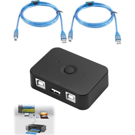 Commutateur de Partage d'imprimante USB 2 Ports USB B - 2 Ordinateurs Partagent 1 Imprimante, 2 en 1 Sortie Print Sharer, Interrupteur Manuel, avec Lumière LED, avec 2 Câbles D'imprimante de 1,5M (1/5)