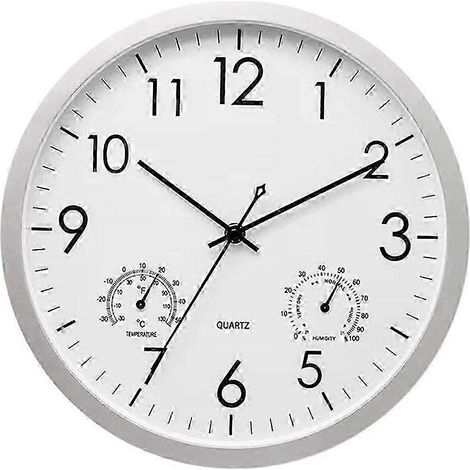 Horloge murale ronde décorative d'extérieur avec thermomètre et hygromètre, grande horloge murale, élégante horloge vintage silencieuse (1/5)