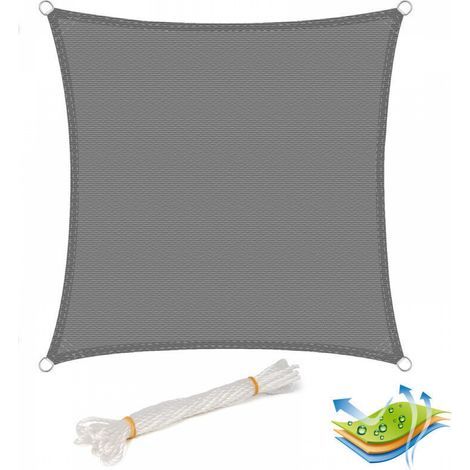 Voile d’ombrage carré 4x4 m,en HDPE, protection contre le soleil avec protection UV pour jardin/terrasse, Gris (1/4)
