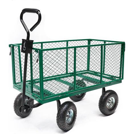 Chariot Remorque de Jardin en Métal 300 kg – Benne XXL 200 L - Robuste et Pratique pour Jardinage, Bricolage et Travaux Extérieurs