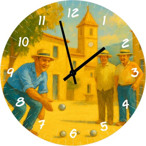 Horloge murale en verre Pétanque à Saint-Tropez 29 cm (1/2)